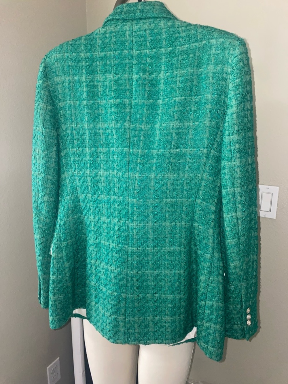 Zara Emerald Green Tweed Double-Breasted Blazer - Picture 3 of 5